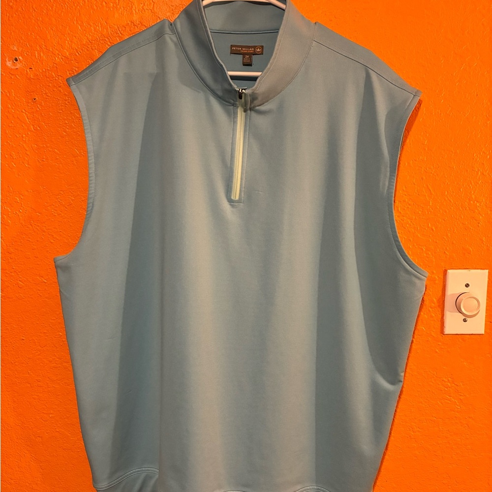 Peter Millar Light Blue Sleeveless Zip Mock-Neck Top